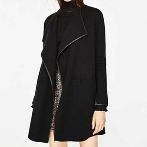Zara leather trim open cardigan
